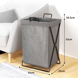LIKHA Dirty Clothes Storage Basket Household Foldable Laundry Basket Organizer with Bracket Grey Brown Storage Basket