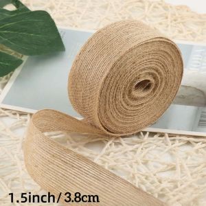 5M Natural Burlap Ribbon Roll 8 Widths 0.6-5cm Jute Hessian Tape for Gift Wrapping Wedding Floristry Bottle DIY Crafts