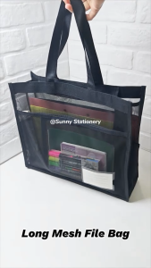 Long Mesh Art Portfolio Bag with Handle Mesh File Bag Zipper Pouch Large Capacity 2Pockets