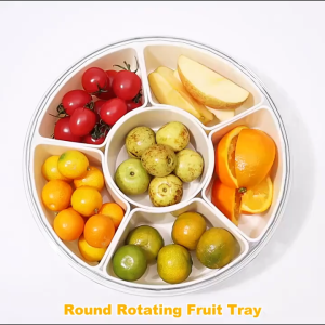 6-Compartment Rotating Snack Tray with Lid and Handle - Multi-Layer Fruit and Vegetable Utensils Durable PP Material - Suitable for Fried Rice Cakes Christmas Parties and Travel Picnics