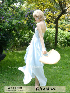 ชุดเดรสยาวคอวีแขนกุดทรงเอสไตล์หวานสดชื่นสำหรับฤดูร้อน ชุดเดรสยาวคลุมเข่าสไตล์วันหยุดชายหาดสำหรับผู้หญิง