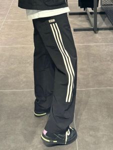 American-Style Three-Bar Pants Mens Summer Thin Stripes Casual Straight Pants Boys Cool Feeling Quick-Drying Sports Trousers