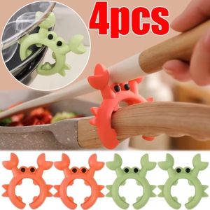 NILE 4Pcs Anti Scalding Small Crab Spatula Holder Anti-Overflow Non-Slip Cooking Spoon Rests Universal Food-grade Shovel Rack Kitchen Tool