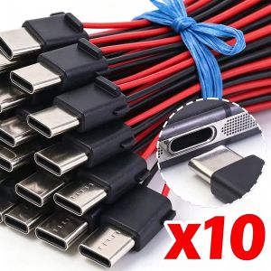 Waterproof Type-C Male Plug 2 Pin Solder Wire Charging Male Head USB C Connector Power Adapter Data Synchronization Cable Black