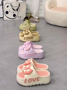 รองเท้าแตะส้นเตารีดแบบโบว์น่ารัก พื้นหนา สไตล์เกาหลี ใส่สบาย รองเท้าบิวท์เตอร์ สำหรับผู้หญิง