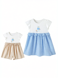 Purcotton | Short Sleeve Cotton Blend Dress For Girls
