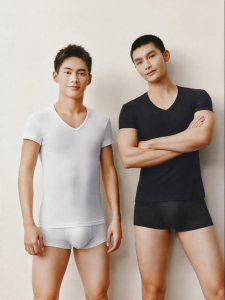 THREEGUN | Breathable Cotton Elastic V-Neck Seamfree T-Shirts Men