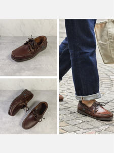 Pure Original * Paraboot Genuine Leather Handmade Boat Shoes Flats Casual Small Leather Shoes Brown Retro Loafers Mens