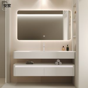 Modern Simple Bathroom Vanity Set round Corner Integrated Basin Washstand Face Washing Basin Cabinet Rubber Wood Material
