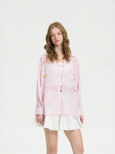 Fashion Sweet Long Sleeve Striped Casual Loose Shirt