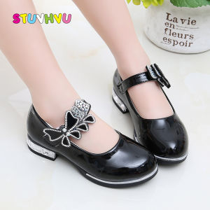 RUCHI 2023 Childrens Shoes Girls Black Leather Bow Performance Princess Shoe Spring and Autumn Soft Sole Girls Shoes for Kids White Pink