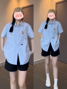 Embroidered POLO Collar Short Sleeve Shirt for Women Summer Fashion Plus Size Casual Clothes K-style Loose Type