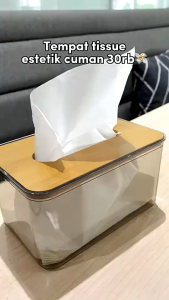 Kotak Tisu Aesthetic Transparan Tutup Kayu Tempat Tissue Box Transparan Minimalis Kamar Mandi Toilet Tempat Tisue Paula