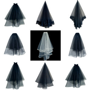 สไตล์โกธิควินเทจ ลูกไม้ ผ้าคลุมหน้า สีดำ ปาร์ตี้ฮาโลวีนการถ่ายภาพ Props Headwear อุปกรณ์เสริมสําหรับชุดเจ้าสาว < Ne1> ชุด