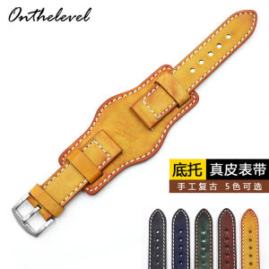 Vintage Handmade Dyeing Leather Watch Band 20 22 24mm Metal Allergy Free Watch Strap BUND Genuine Leather Band for Men Women