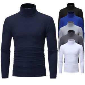 Autumn  Winter Mens High Neck T-shirt Slim Fit Fashion High Elastic Long Sleeve Cotton Casual Breathable Apparel Pullover