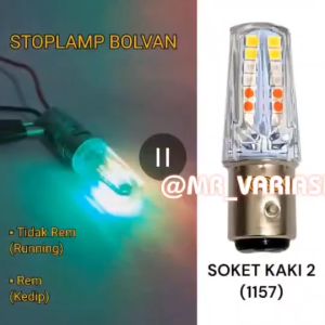 Lampu stop rem BOLVAN nyala 4 warna running-flash DC 12v universal bisa semua jenis motor ( soket kaki 2 )