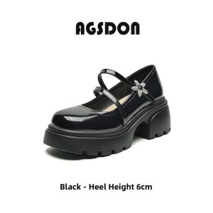 Agsdon | Autumn French Style Thick Sole High Heels Mary Jane Shoes Black Low Cut