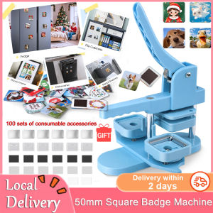 ❤Local delivery❤ Button Maker Machine50mm Square Badg e MachineSquare Fridge Badge Press Machine Rotating Manual Making Fridge Magnet Pins for Gifts Home Office Busin
