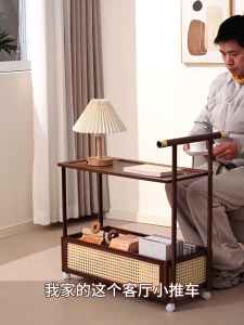Solid Wood Side Table Sofa Side Table Coffee Table Bedside Table Movable Serving Trolley Cart With Storage Bascket