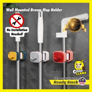 Premium Mop Broom Holder with Hook Wall Mounted Nail Free Installation Multipurpose Hanger Penyangkut Penyapu Mop