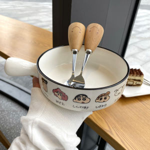 Ceramic Bowl with Handle for Students Mens Style Baking Instant Noodles Salad Dessert Bowl Childrens round Shape Korean Style