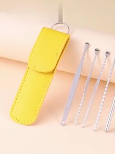 KOREK KUPING 6in1 Plus Pouch Alat Pembersih Telinga Isi 6 Stainless Ear Wax Tas Kulit