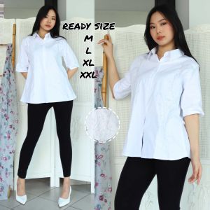 Blouse Katun Bordir Putih Atasan Kemeja Putih Lengan Pendek Import