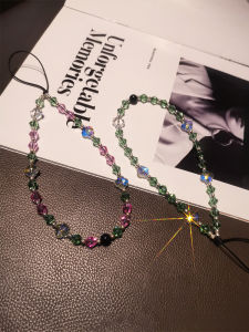 สร้อยข้อมือคริสตัลหลากสีสันแบบแฮนด์เมดสำหรับผู้หญิง สร้อยคอโทรศัพท์มือถือแบบแฟชั่น โซ่จี้สีสันสดใส โซ่จี้โทรศัพท์มือถือแบบป้องกันการสูญหาย