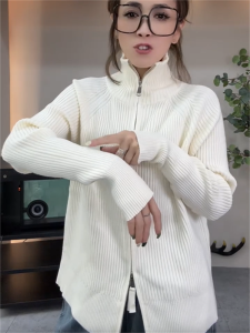 European Goods 2024 Fall and Winter New Arrival Double Zipper Turtleneck Sweater Female All-Matching Lazy Style Knitting Cardigan Outerwear Top Tide