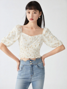 Vero Moda | Square Collar Puff Sleeves Blouse Elegant Stylish Slim Fit