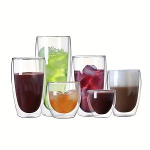 1pc Double Wall Insulated Glass Cup 80/150/250/350/450ml Espresso Cups Insulated Thermal Glass Coffee Mug Milk Juice Water Cup