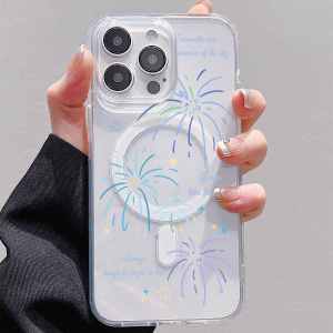 Magnetic Absorption iPhone Case Cartoon INS Fireworks Magsafe Soft Edge Hard Back Transparent Female Model New Style Protection Shell