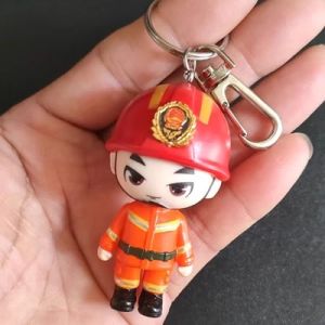 Firefighter Action Figure Toy Collectible Blue Friend Car Model Desktop Decoration PVC Material Joint Movable Design