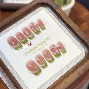 Son Má Hồng Thủ Công Màu Xanh Lá Cây Thắt Nút Bướm Thiết Kế Cảm Giác Mới Dành Cho Bé Gái Son Má Hồng Giả Giả Móng Tay