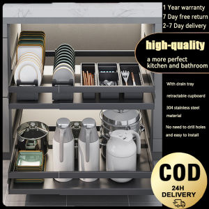 Kitchen Cupboard Pull-Out Dish Rack: A 2-in-1 SUS304 Stainless Steel Kitchen Storage Rack