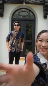 Swipe Up Kemeja Batik Couple Pria Wanita Modern Akai Navy Brown