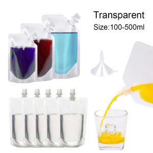 10pcs Transparents Stand Up Spout Pouches 100ml-500ml Leakproof Drink Bags for Juice Beverage Portable Travel Storage