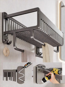 JIAYUN | Bathroom Mountable Aluminum Rack Wall-Mounted No Drilling Required