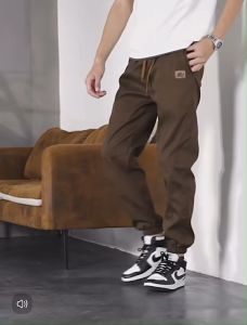 กางเกงขายาวผู้ชายผ้า คอตตอนทรงขาจั้มงานปักสวยๆ กางเกงแฟชั่นไตล์เกาหลี เอวยางยืดใส่สบาย