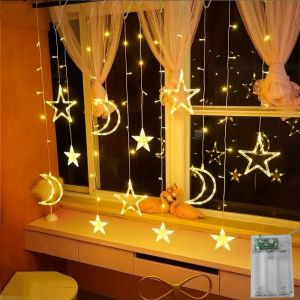 3.5M LED Romantic  Star & Moon String Lights - Battery Operated Festive Lighting Decor for Bedroom Living Room And Curtains