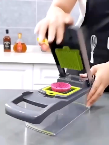 【16-piece set】AIkaid Vegetable Cutter Slicer Cutter Chopper Multifunctional Chopper Shredder Kitchen Slicer Fruit Cutter Peeler Grater Kitchen Tools Vegetable Slicer Interchangeable Blades Food Chopper Grinder