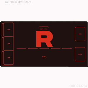 Bandai | Team Rocket R Logo TCG Playmat Card Game Desk Mouse Pad Waterproof Non-Slip Black Red Gaming Mat