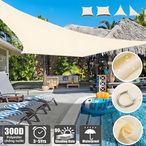 Mái Che Nắng Hình Chữ Nhật Tam Giác Màu Be Bền Chắc Chống Thấm Nước Chống Tia UV Dùng Làm Mái Hiên Cho Bãi Đậu Xe Sân Hiên Ngoài Trời.