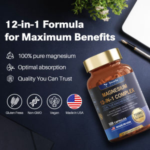 Kompleks Magnesium 700mg 12-in-1 Suplemen Magnesium dengan Glisinat Sitrat Malat Oksida Taurat Aspartat Orotat Magnesium Relaksasi Otot Dukungan Jantung 120 Kapsul Vegan