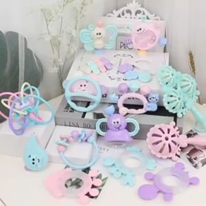 Mainan teether gigitan bayi set mainan genggam rattle bayi