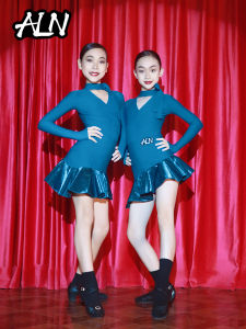 Ailangna Latin Dance Suit Long Sleeve Childrens Practice Uniform Set Performance Training Outfit Girls Daily Training Wear