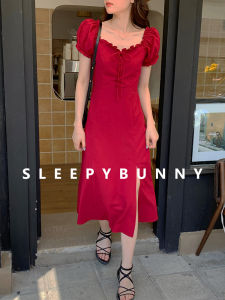 Elegant Waist Shaping Red A-Line Dress