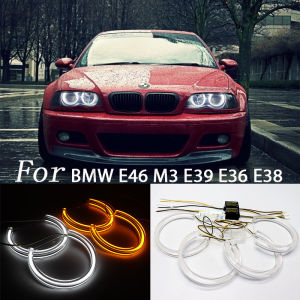 131mm Car Styling Dual Color LED DTM Angel Eyes Headlights For BMW E36 E38 E39 E46 M3 Turn Signal Halo Rings Auto Accessories