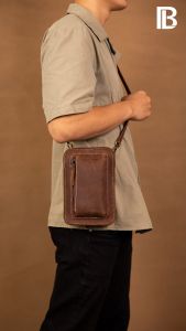 Túi đeo chéo nam da bò Bụi Leather DC113 cao cấp bảo hành 12 tháng